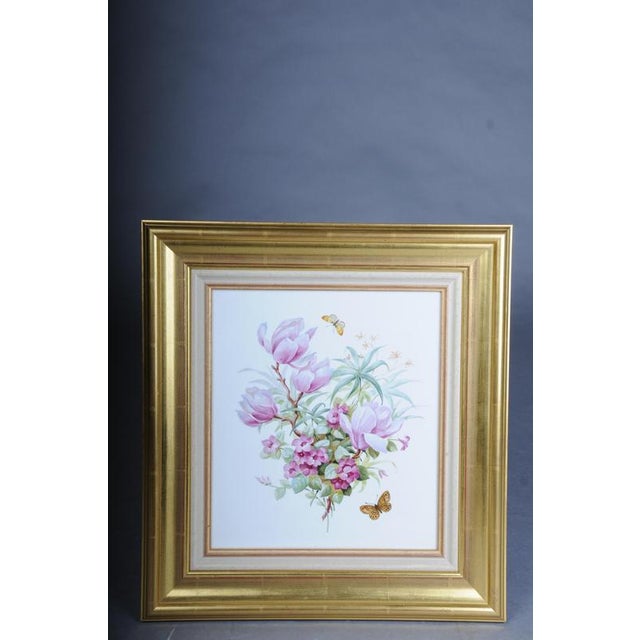 Magnificent KPM Berlin plaque, floral bouquet Hand-painted plaque with lush floral bouquets, framed by a wide gold border....