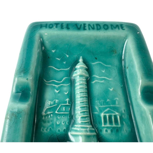 Vintage Hotel Vendome Paris Green Ceramic Ashtray Catchall Dish France For Sale - Image 4 of 10