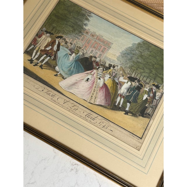 Late 19th Century Antique English Satirical Hand Colored Engraving Print - ‘Taste À La Mode, 1745’ by Louis-Philippe Boitard / Francis Patton For Sale - Image 5 of 10