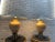 Karl Springer Style Ceramic Table Lamps With Metal Shades on Metal Base - Pair Lamp H 16” D 9” Shade D 22”
