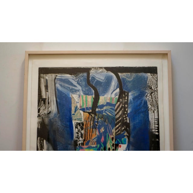 Abstract 1990 Modern Blue Mixed Media Collage Framed, Signed Cleveland For Sale - Image 3 of 10