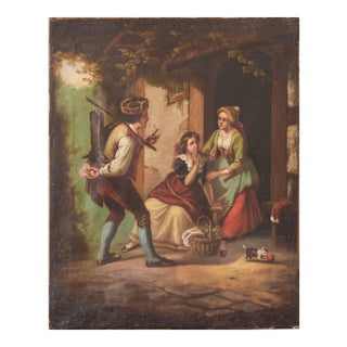 Golden Age Style Courtship Scene, Oil on Canvas For Sale