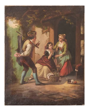 Golden Age Style Courtship Scene, Oil on Canvas