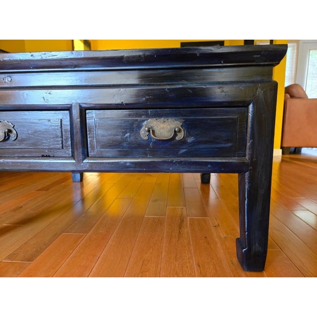Vintage Chinese Blue Lacquer Coffee Table With Two Drawers For Sale In Boston - Image 6 of 9