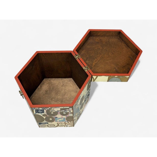 Gold Austrian Modern, Storage Box, Gustav Klimt Style Wallpaper, 20th C. For Sale - Image 8 of 14