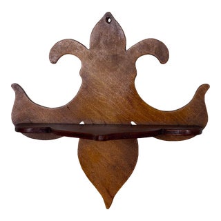 Early 20th Century Vintage Wooden Fleur De Lis Hand Carved Fleur Small Wall Shelf For Sale