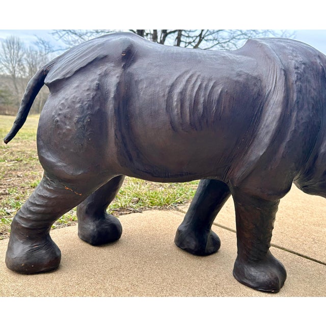 1950s Leather Clad Rhinoceros Sculptural Foot Stool For Sale - Image 4 of 10
