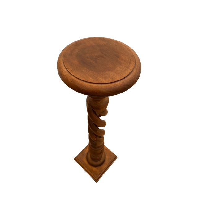 Victorian Vintage Plant Stand Tall Table Barley Twist Pedestal Column Round Top Walnut For Sale - Image 3 of 9