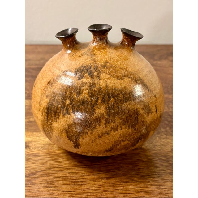 Ceramic Vintage Mid-Century American Studio Pottery Triple Bud Weed Pot Vase For Sale - Image 7 of 7