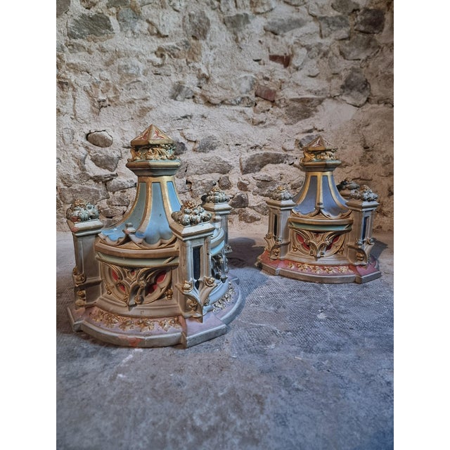 Neo-Gothic Architectural Church Elements in Polychrome Terracotta, France, 19th Century, Set of 2 For Sale - Image 17 of 18