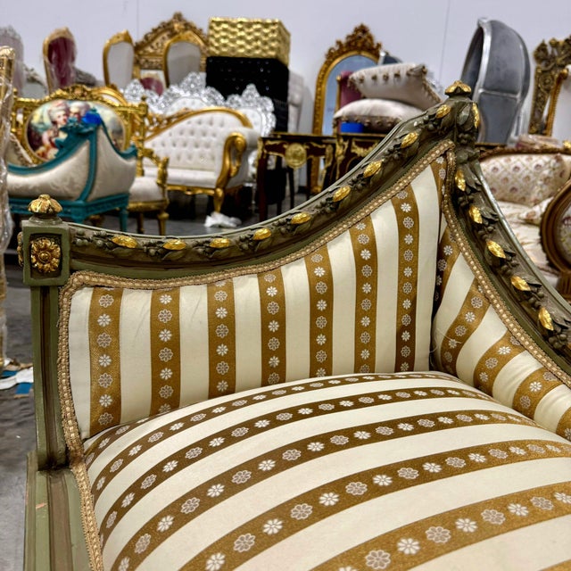 French Style Golden Settee Gold Leaf Details For Sale - Image 4 of 10