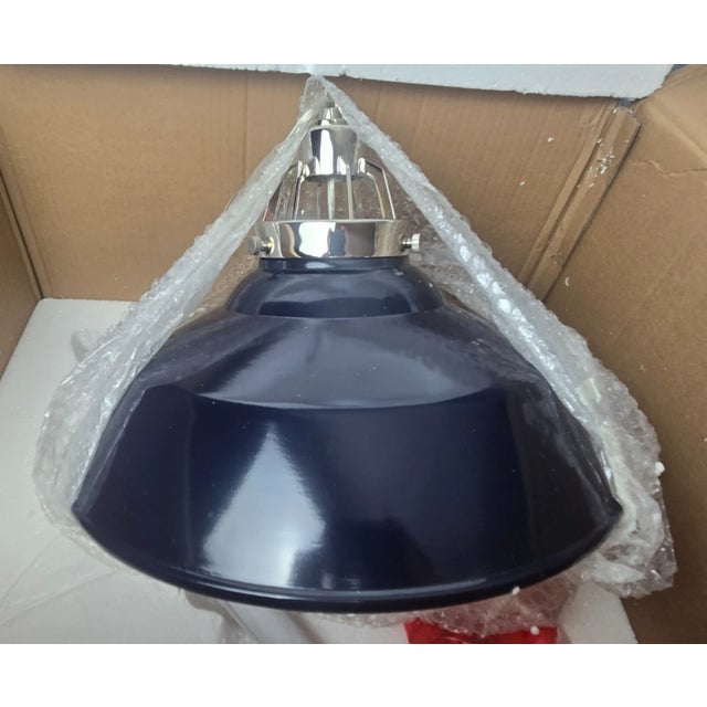 Regina Andrew Maine Large Navy Blue & Nickel Ceramic Pendant Light For Sale - Image 11 of 14