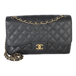 Black Quilted Caviar Jumbo Double Flap Bag