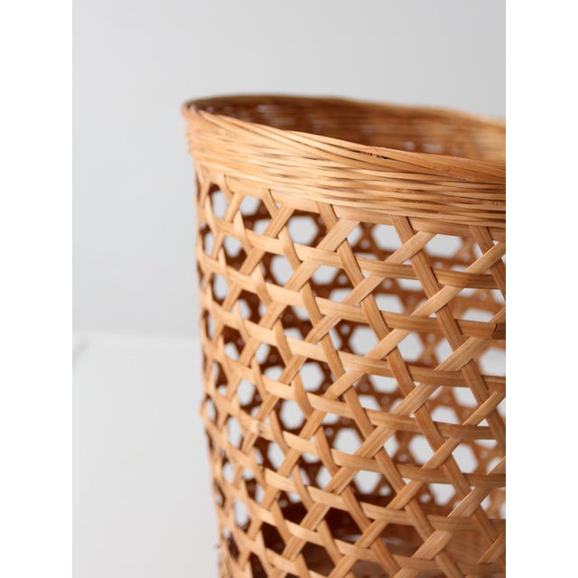 Brown Vintage Open Weave Wicker Waste Basket For Sale - Image 8 of 12