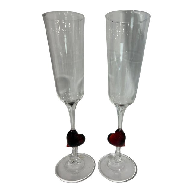 Murano Glass Flutes With Hearts For Sale