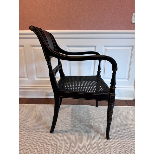 Mid 20th Century Mid 20th Century Neoclassical Black Painted Armchair With Cane Seat For Sale - Image 5 of 16