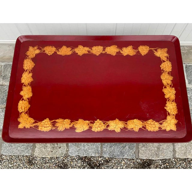 Early 20th Century Early 20th Century Hand Painted Red Tole Tray Top and Iron Base Coffee Table For Sale - Image 5 of 12
