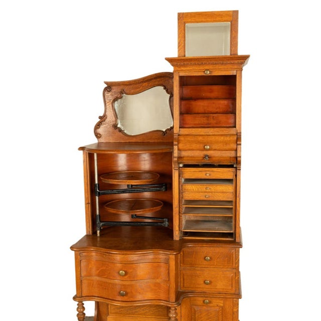Brown Antique American Ransom & Randolph # 65 Carved Oak Dental Cabinet Toledo Oh 1900 For Sale - Image 8 of 12