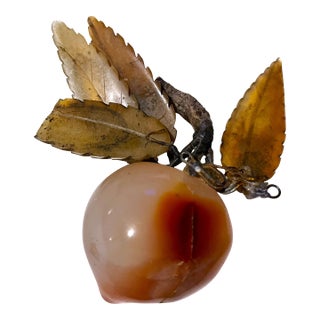 Mid 20th Century Asian Carved Plum Hard Stone Fruit Carved Leaves For Sale