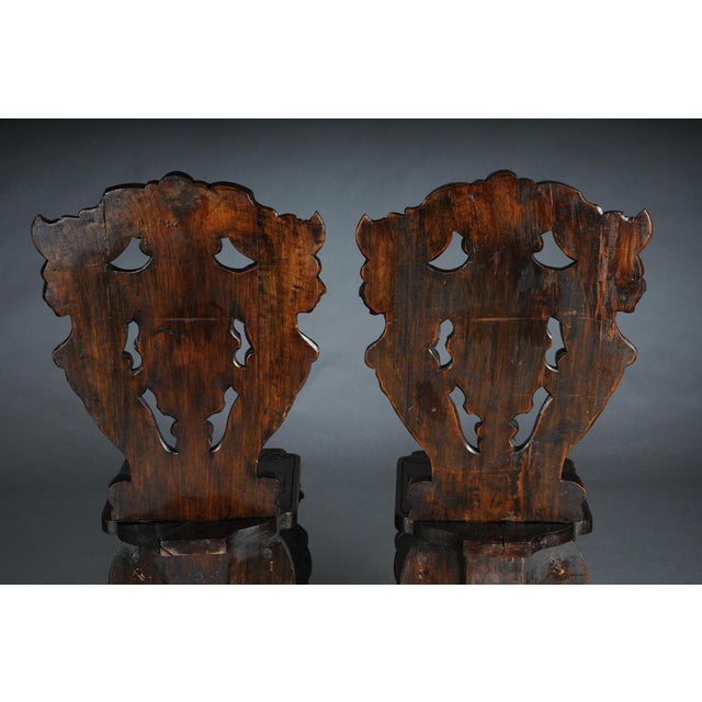 Antique Plank Chairs with Grotesque Decorations, Germany, 19th Century, Set of 2 For Sale - Image 9 of 18