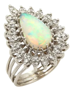 Diamonds & Fire Opal 14k White Gold Cocktail Pear Shape Ring - Size 7