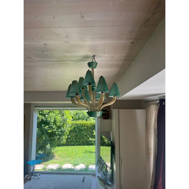 Murano Chandelier with Green Gold Leaf 24K, 1960s For Sale - Image 9 of 11