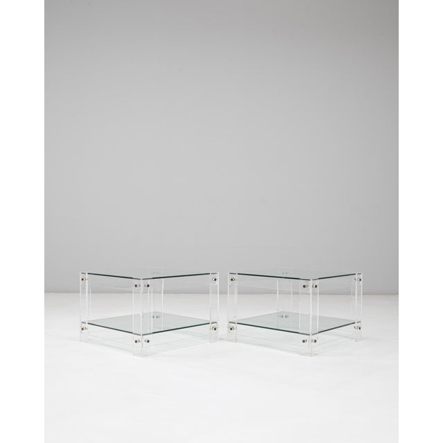 Glass 20th Century French Acrylic and Glass "Button Line" Side Tables - A Pair For Sale - Image 7 of 18