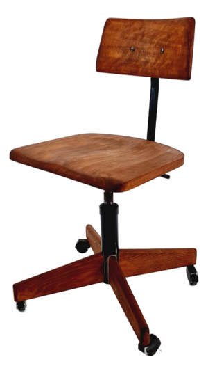 Bauhaus Swivel Office Chair in Wood by Stoll Giroflix, 1960s