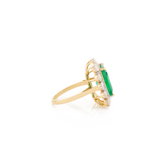 Not Yet Made - Made To Order Zambian Emerald Halo Diamond Statement Ring in 18k Solid Gold Size 6 For Sale - Image 5 of 12