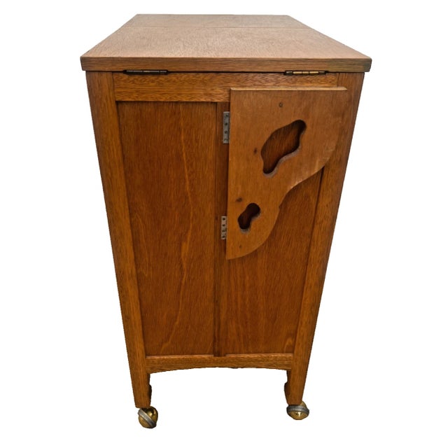 1950s Mid Century Sewing Artist Cabinet, Four Drawers, Top Storage Bins, Expanding Top For Sale - Image 5 of 11