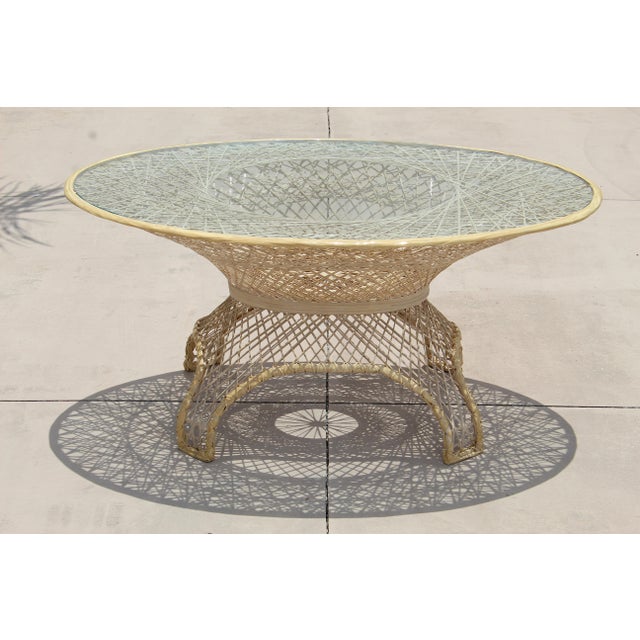Vintage Russell Woodard Spun Fiberglass 5-Piece Dining Set – Oval Turquoise-Tinted Glass Top Table & 4 Swivel Chairs | Mid-Century Modern For Sale In Naples, FL - Image 6 of 18