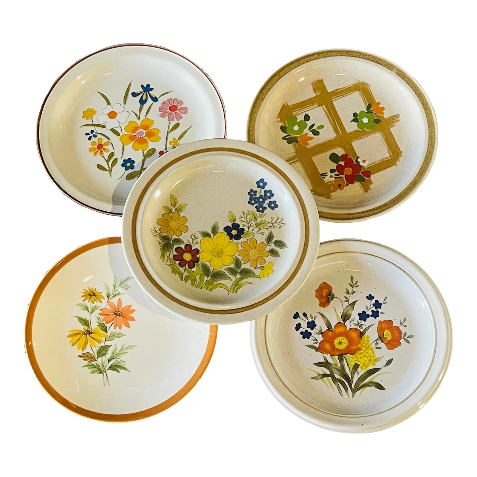 1970s Mismatched Set of 5 Vintage Floral Salad Plates Chairish