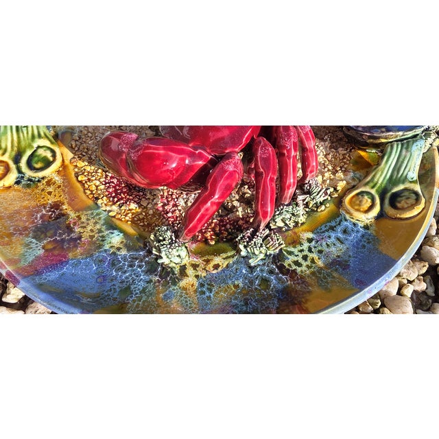 Large Majolica Earthenware Platter with Crab Decoration from Vallauris, 1950 For Sale - Image 4 of 8