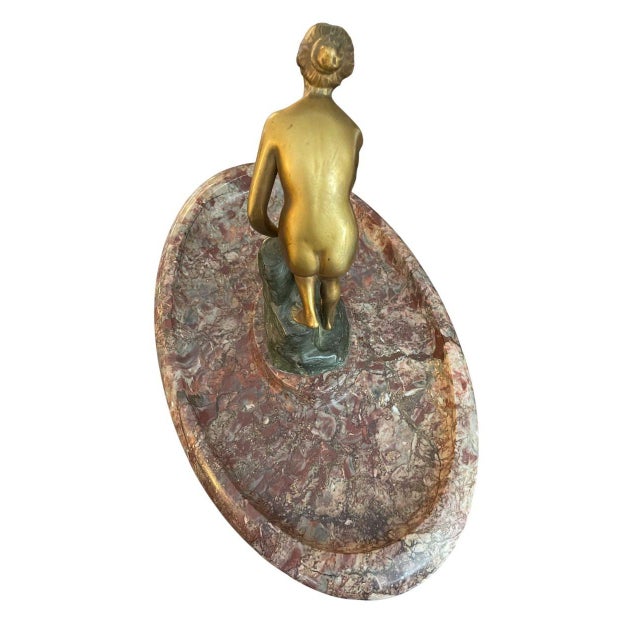 Metal 1920s Rudolfi Bronze Nude on Marble Fountain Form Tray. Germany. For Sale - Image 7 of 7