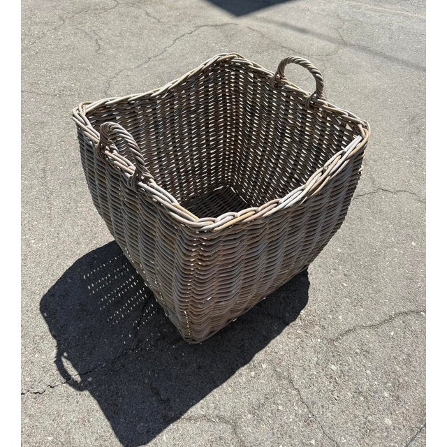 Grey Wash Rattan Basket For Sale - Image 4 of 4