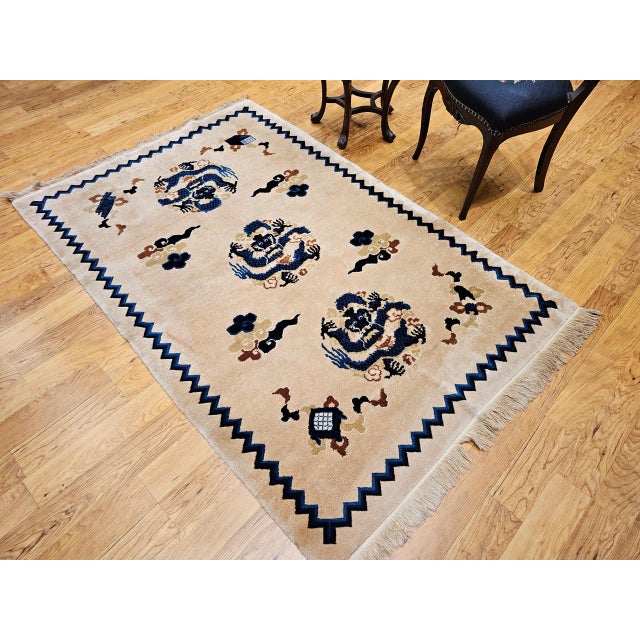 Vintage Chinese Art Deco Area Rug with Dragons, 1920s Allover Design, 4' x 6' For Sale - Image 10 of 13
