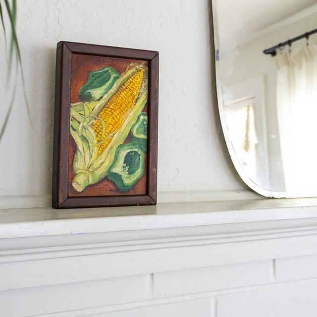 1970s Still Life Painting of Corn and Peppers by Oregon Artist Hal Maddox 1970 For Sale - Image 5 of 10