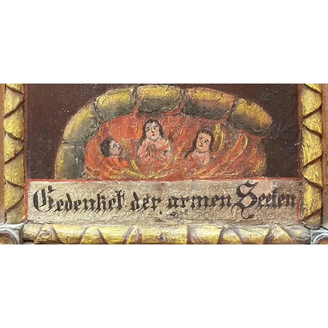 Votive panel Lower Bavaria. Christ on the cross and poor souls in purgatory, oil on wood, early 19th century. Very...