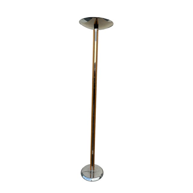 Mid century modern wood and nickel plated Italian floor lamp
