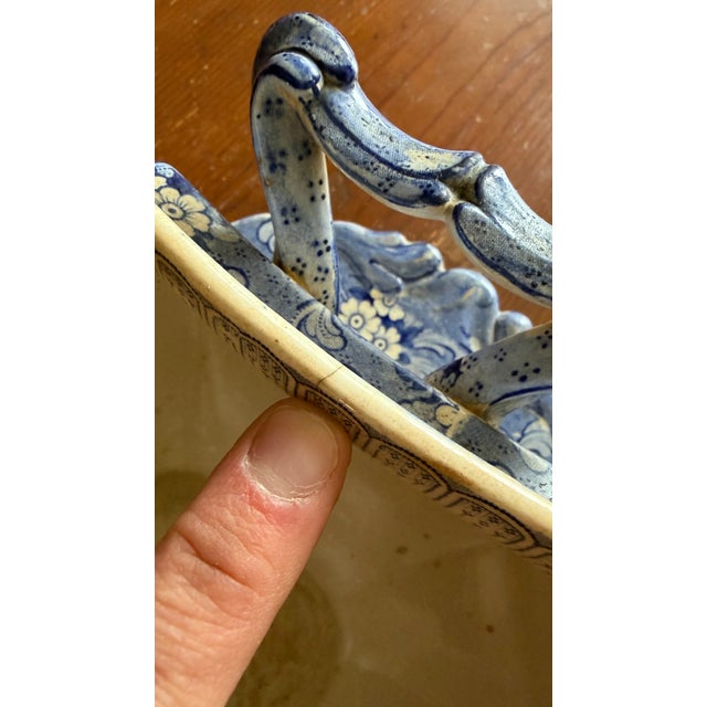 Antique Blue Transfer Decorated Staffordshire Soup Tureen, With Underliner & Ladle, “Clarendon” - 3pcs For Sale - Image 13 of 18