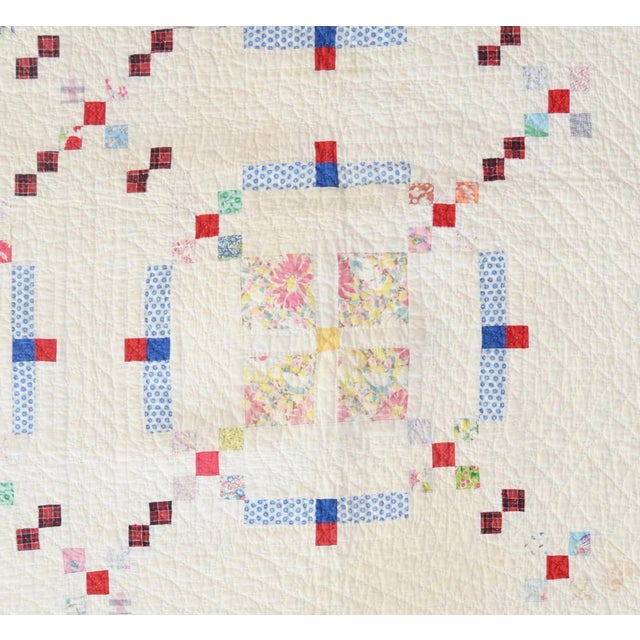1940’s Vintage Hand-Quilted Irish Chain Cotton Quilt For Sale - Image 6 of 8