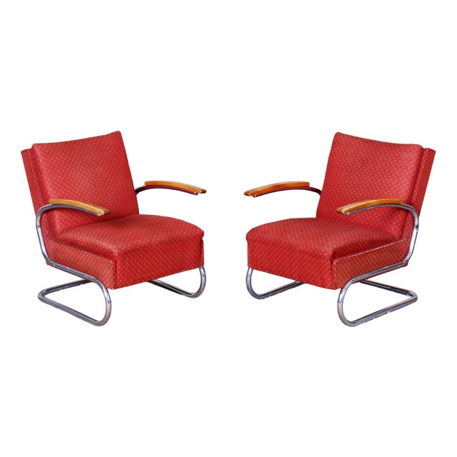 Set of Bauhaus Armchairs in Chrome attributed to M Breuer for Mücke-Melder, Czech, 1930s For Sale