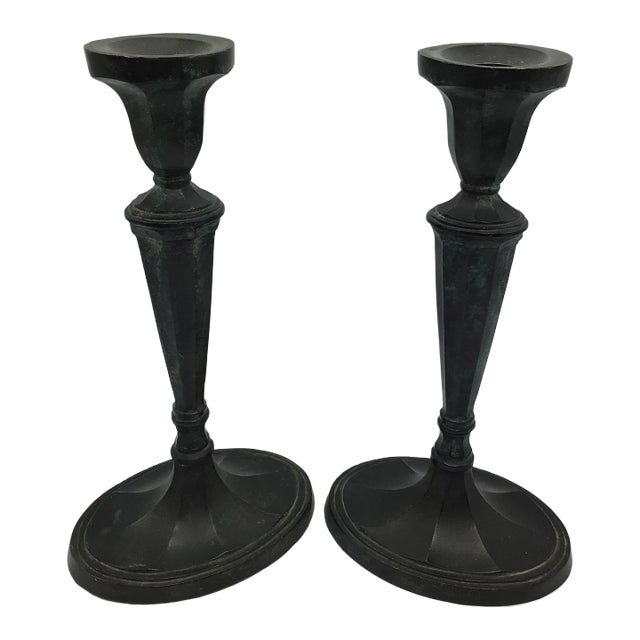 Bronze Georgian Style Candle Holders - A Pair For Sale