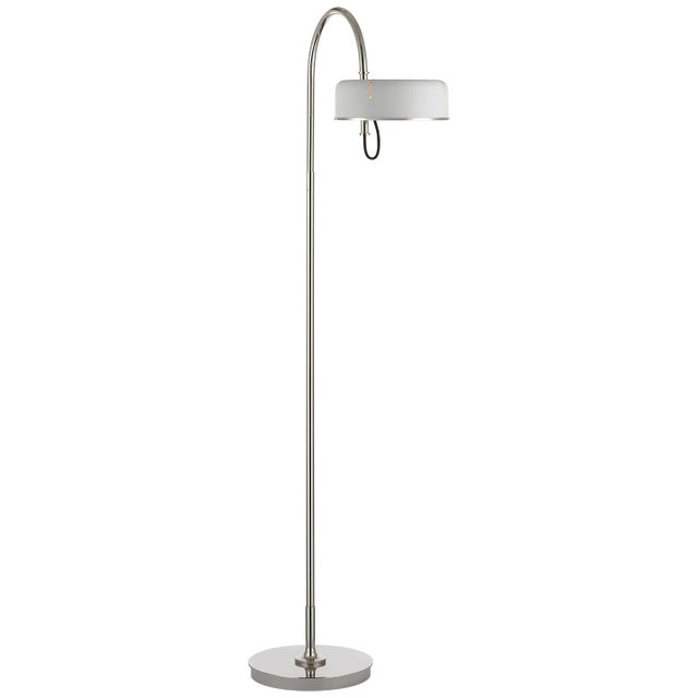 Thomas O'Brien by Visual Comfort Signature Oso 58" Articulating Reading Floor Lamp in Polished Nickel with Matte White Shade For Sale