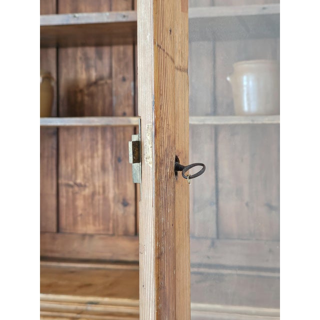 Wood Grand Antique English Pine Cabinet With Glass Doors - Circa 1890 For Sale - Image 7 of 14