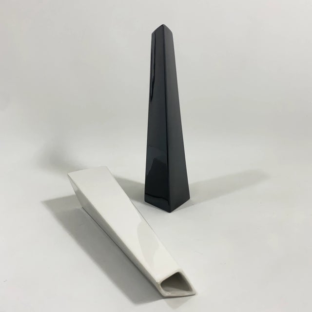 Postmodern Slanted Black and White Vase Pair by Studio Nova For Sale - Image 10 of 13