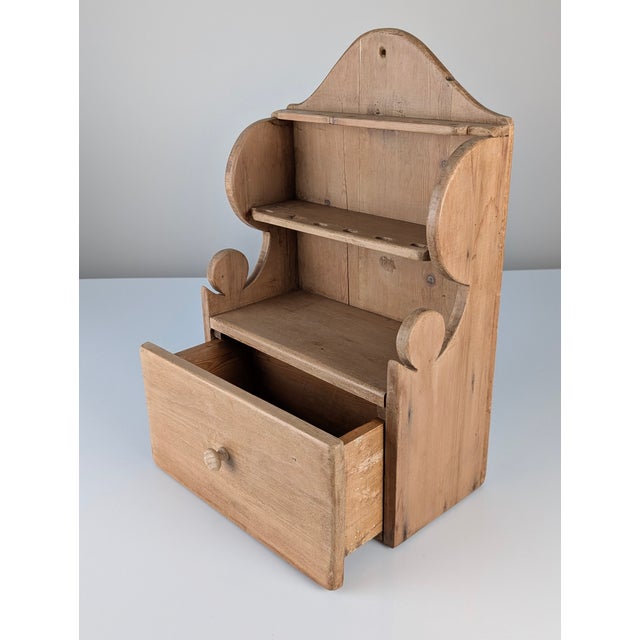 Brown Hand-Carved Folk Art Pine Cutlery Rack with Drawer, 1950s For Sale - Image 8 of 18