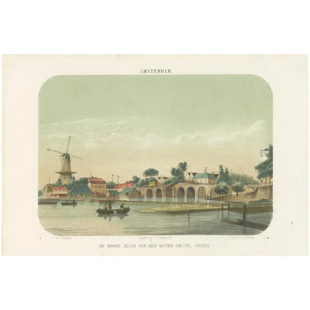 P. W. M. Trap, Amsterdam View of the Hoge Sluis and Amstel, 19th Century, Lithograph on Paper For Sale - Image 10 of 10