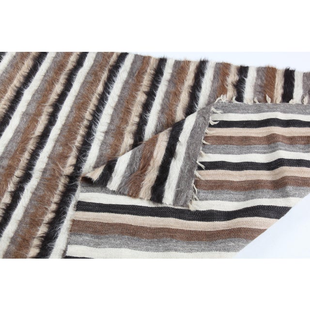 Mid 20th Century Handwoven Tribal Modern Stripe Kilim – Wool Flatweave Art Rug -4' X5' 7'' For Sale - Image 4 of 12