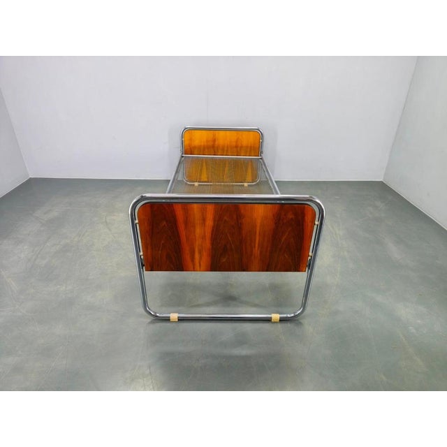 Bauhaus Tubular Steel Bed with Walnut Veneer Panels, 1930s For Sale - Image 4 of 18